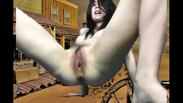 XXX Giant Asian Cowgirl masturbates on main street in a Wild West town omat videoni