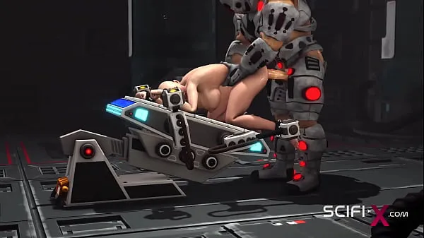 XXX Sci-fi male sex cyborg plays with a sexy young hottie in restraints in the lab 我的视频